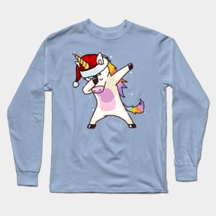 Dabbing Unicorn Shirt Hip Hop Dab Santa Hat Christmas Shirt I Long Sleeve T-Shirt